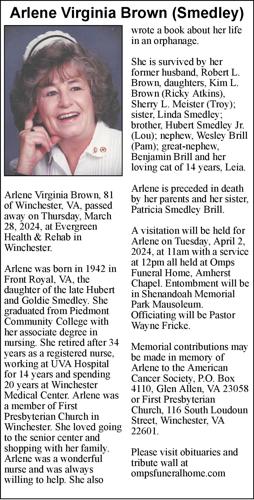 tobacco valley news obituaries Arlene Virginia Brown (Smedley) | Obituaries