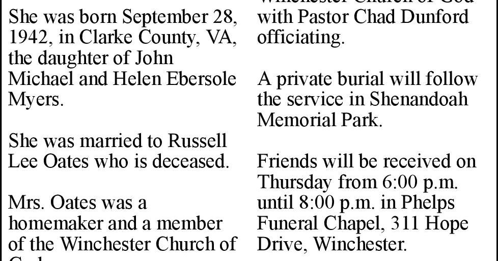 Audrey Faye Myers Oates Obituaries