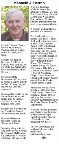 Kenneth J Herron Obituaries winchesterstar com