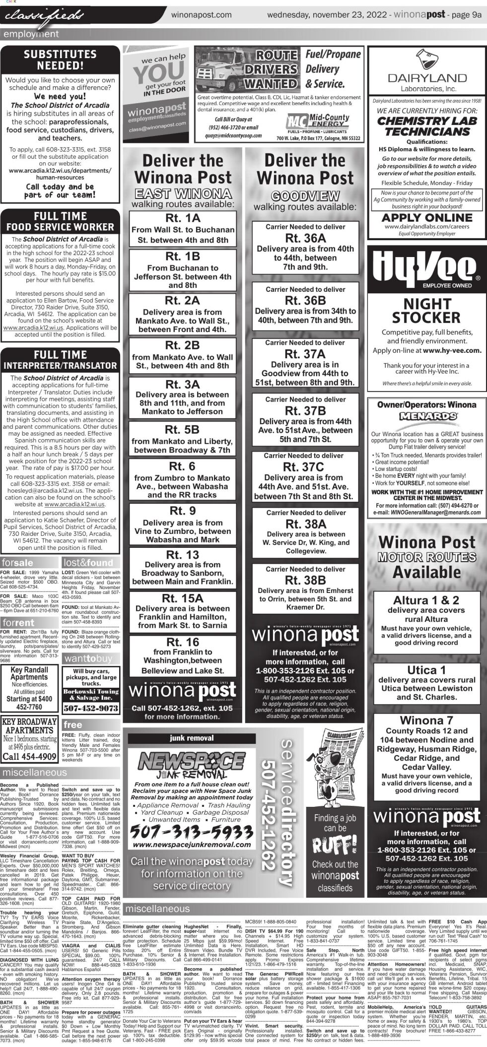 Nov. 23 2022 classified pages Classifieds winonapost