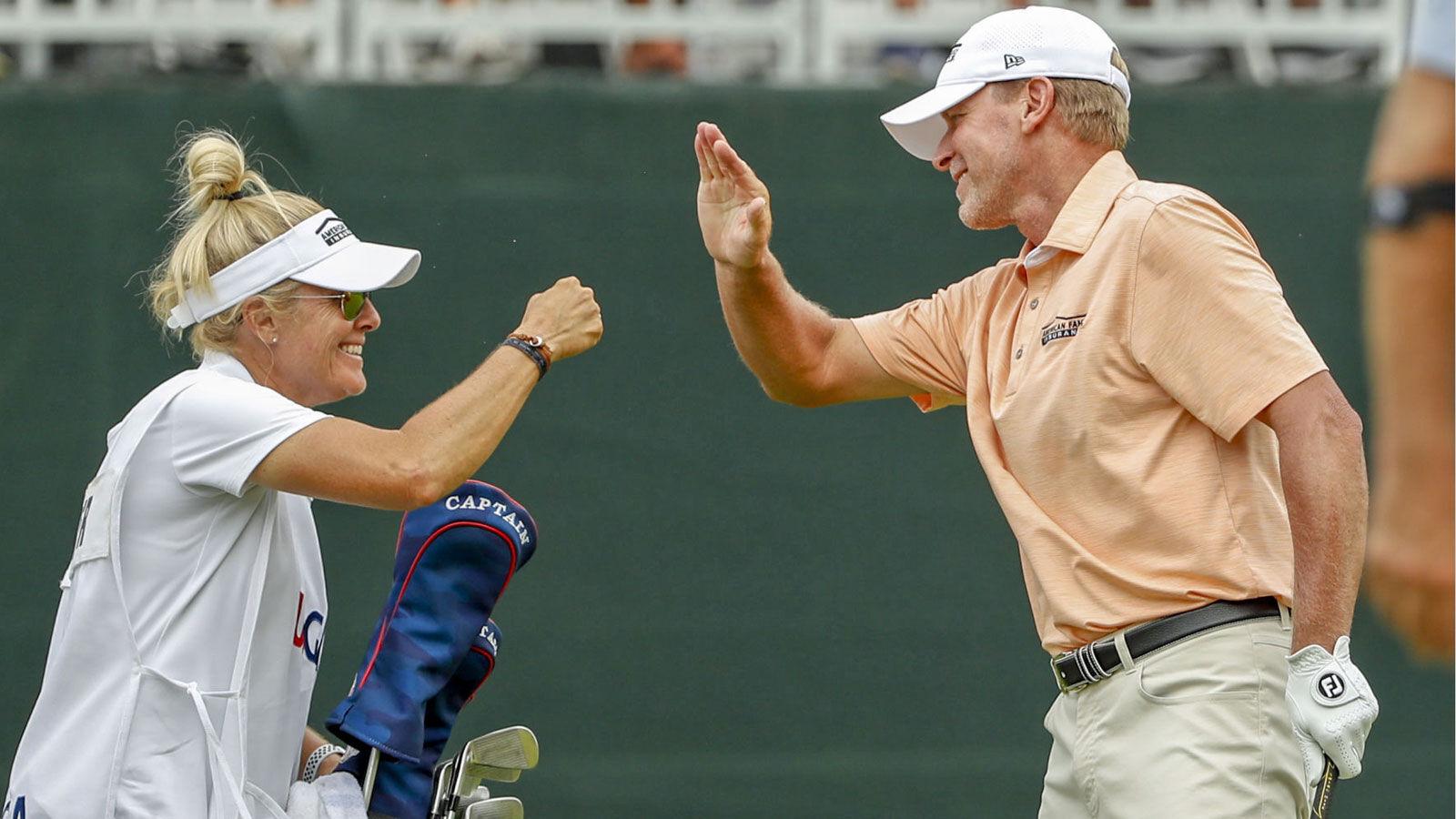 Another Stricker's got game: Nicki Stricker, Steve's wife and caddie