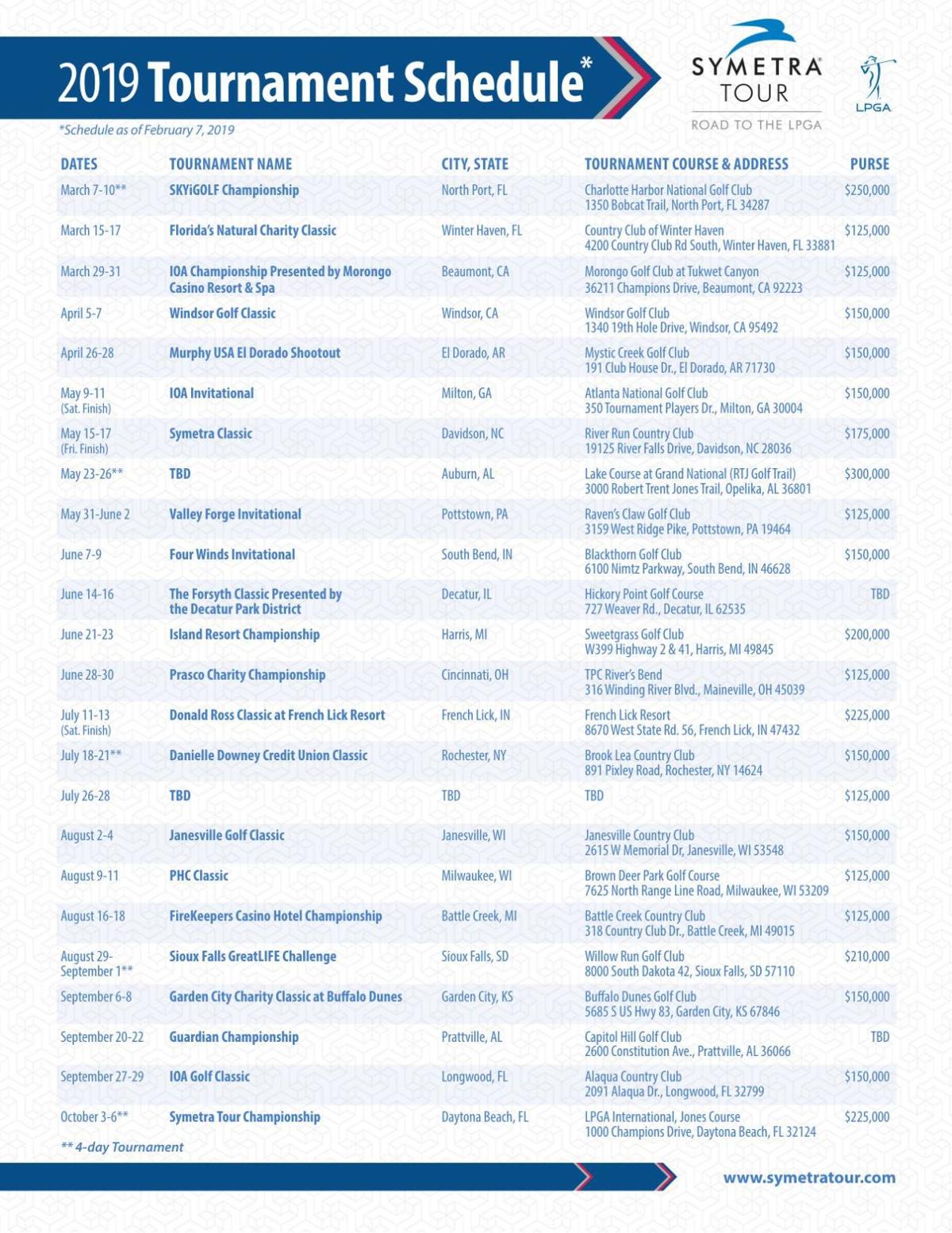 2019 symetra tour schedule