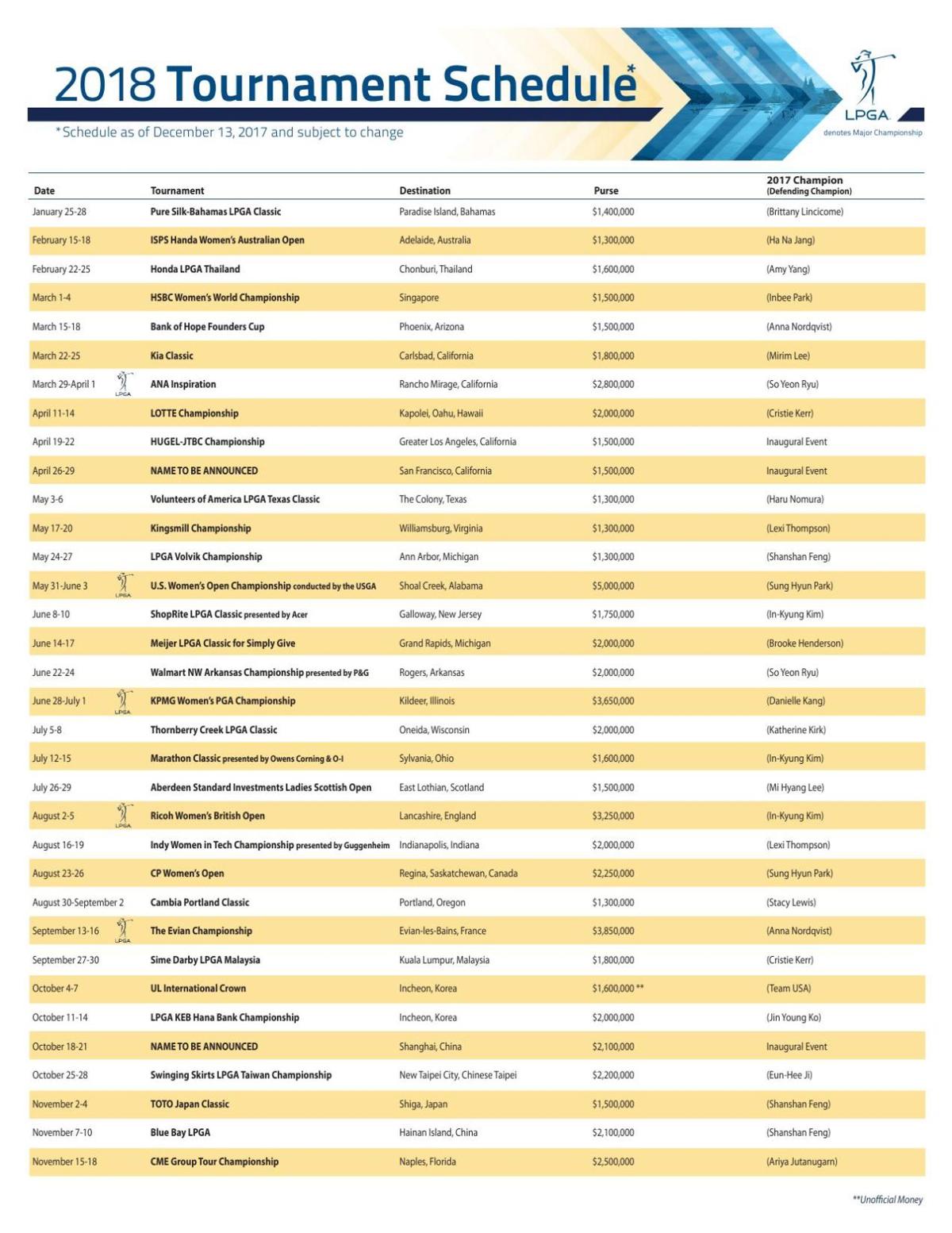 2018 LPGA Tour schedule wisconsin.golf