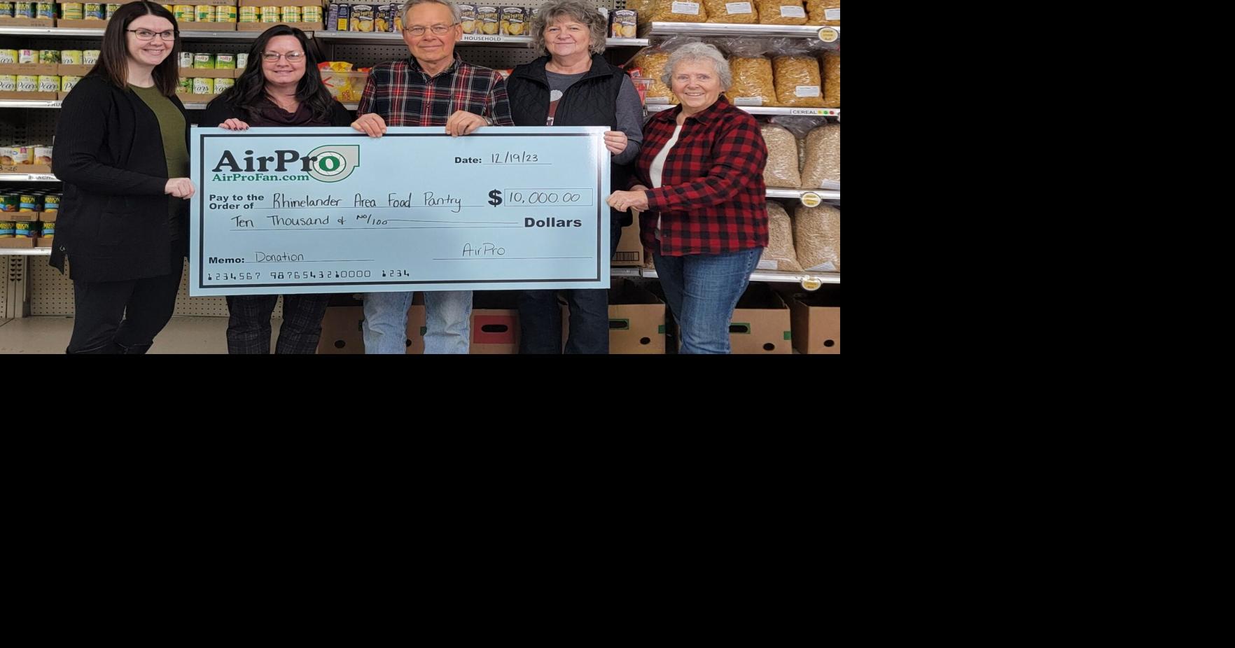 AirPro donates 10,000 to Rhinelander Area Food Pantry News