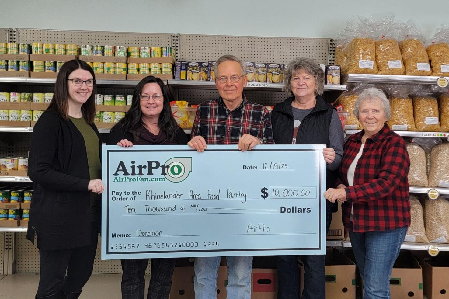 AirPro donates 10,000 to Rhinelander Area Food Pantry News