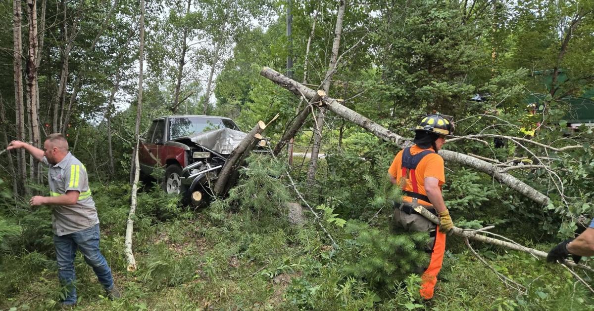 Pickup truck crashes into trees on County Highway W in Pine Lake