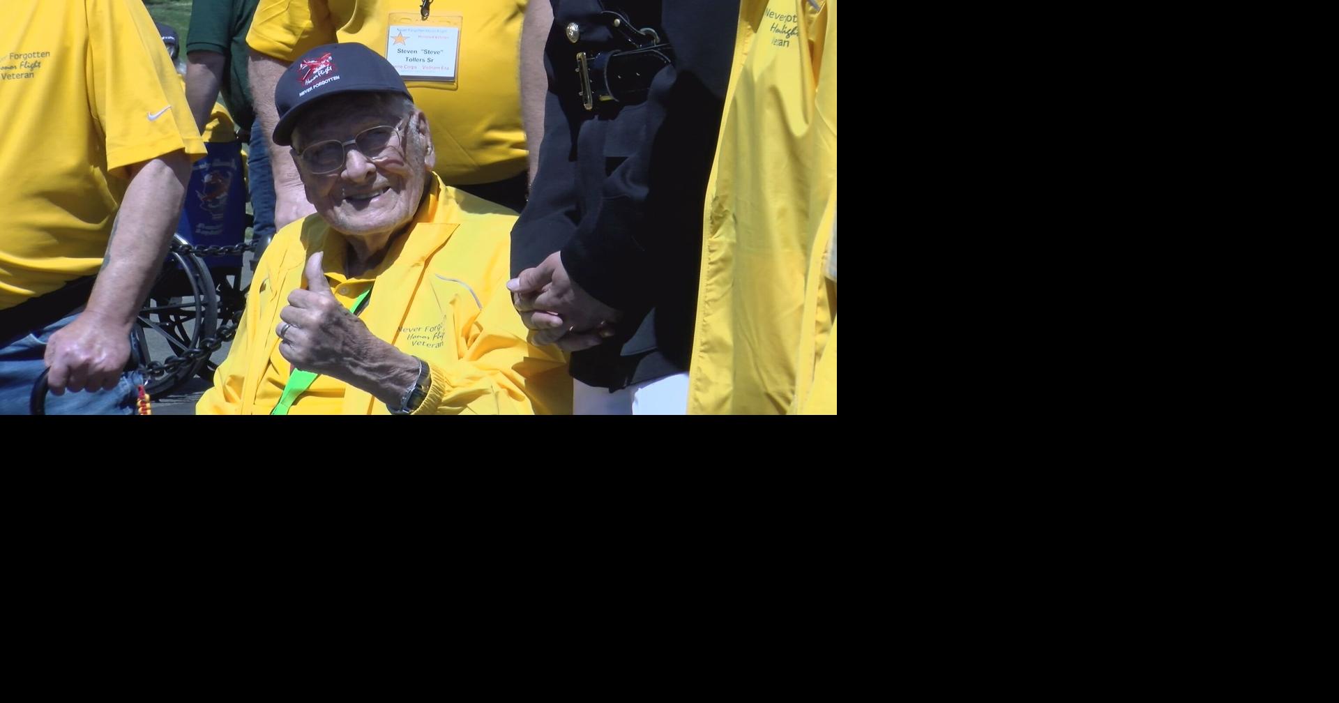 100-year-old WWII veteran visits Marine Corps War Memorial for first time on Honor Flight