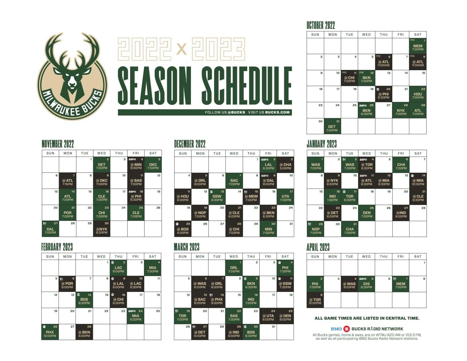 Printable Milwaukee Bucks Schedule