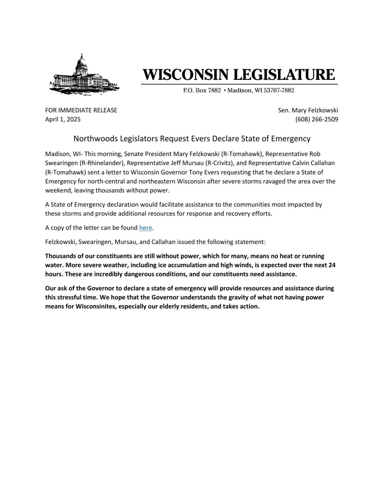 Northwoods legislators request Gov. Evers declare State of Emergency ...