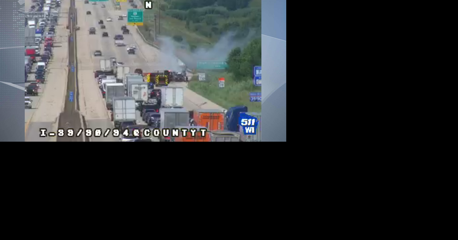 Semi fire closes two lanes on I-39/90/94 northbound near Lien Road