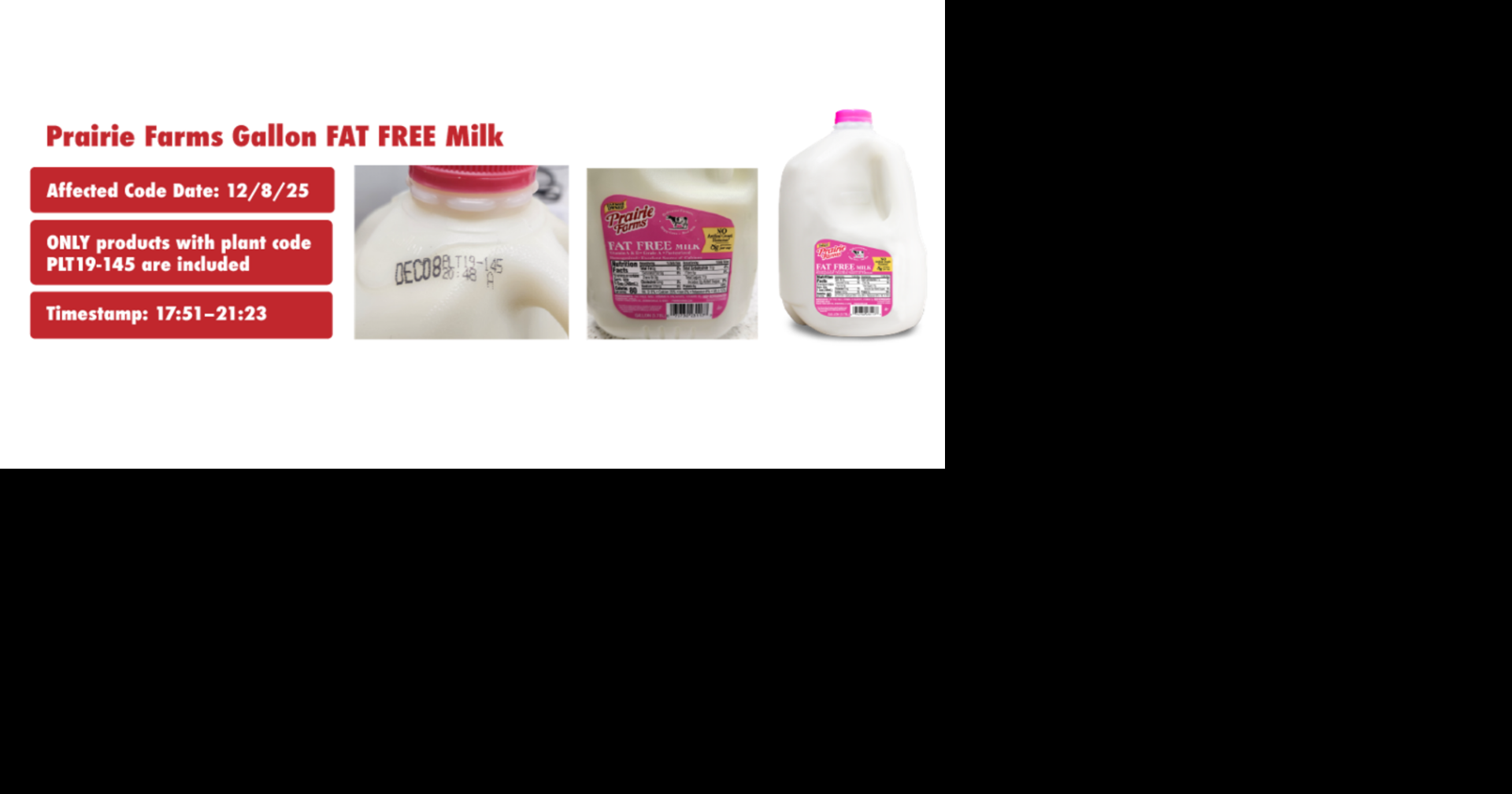 Prairie Farms recalls gallon fat free milk in Wisconsin due to contamination risk