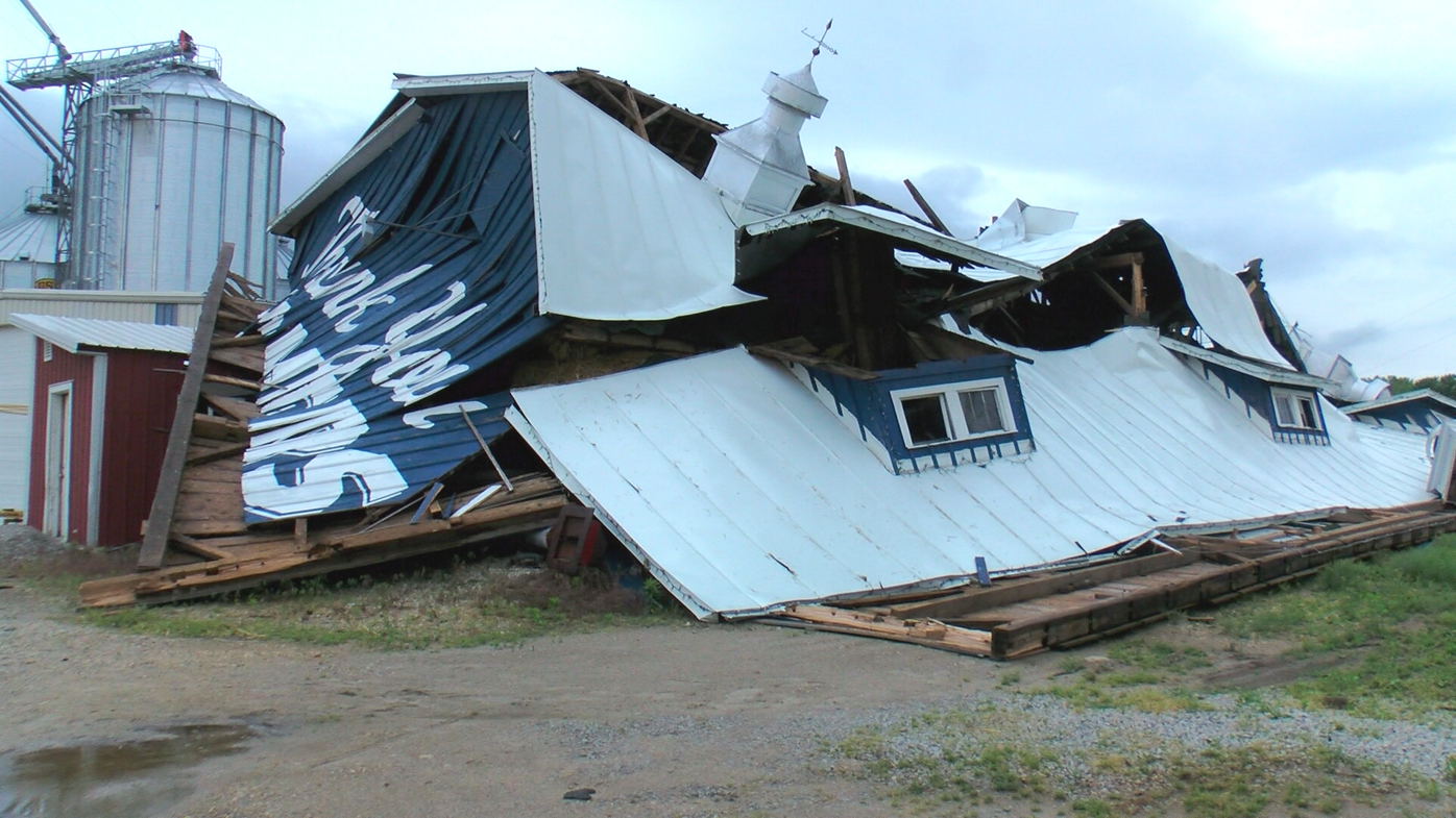 The iconic Culver's Barn along U.S. Hwy 151 collapsed after storms