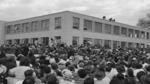 Crowds gather for dedication of Filene House in 1950 (Wisconsin Historical Society)