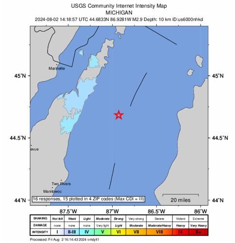 2.9 Magnitude earthquake recorded near Sturgeon Bay Environment wkow