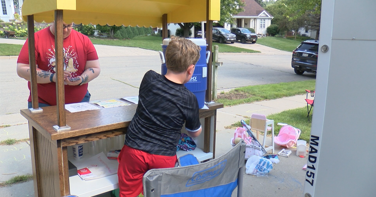 Young entrepreneur raising money via lemonade stand