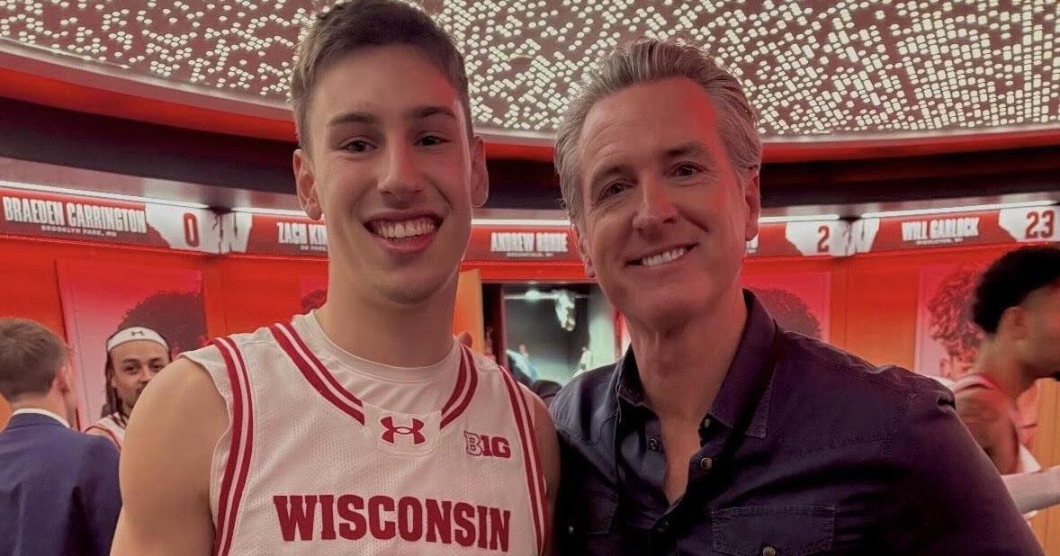 California Gov. Newsom attends Badgers basketball game