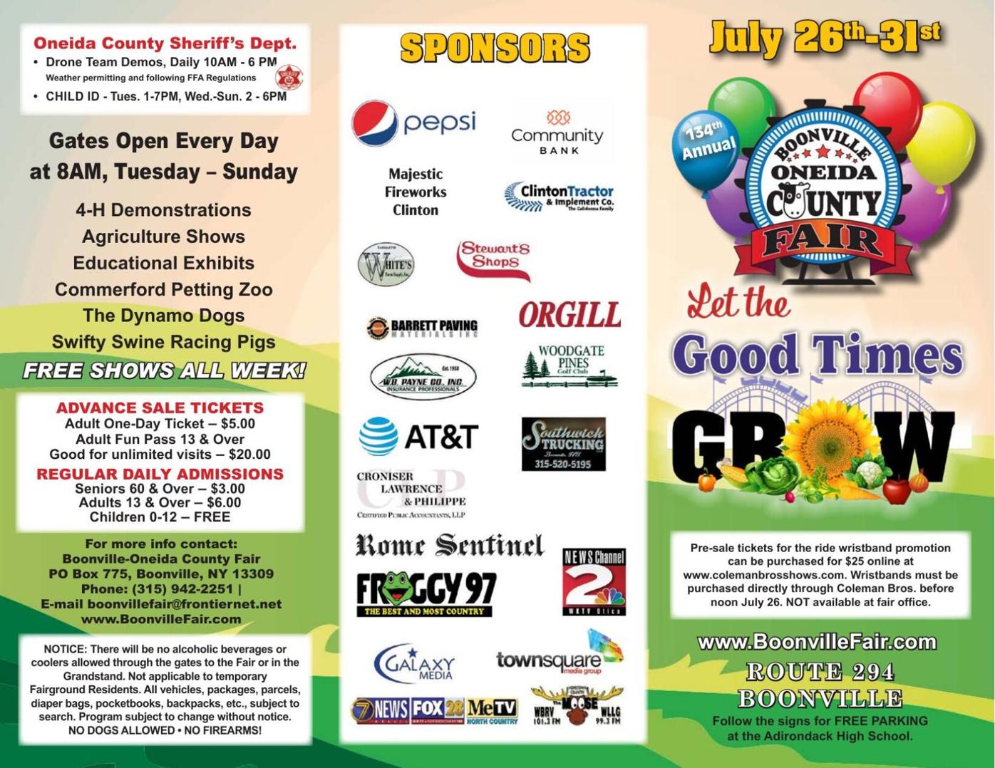 Boonville Oneida County Fair Schedule of events Community