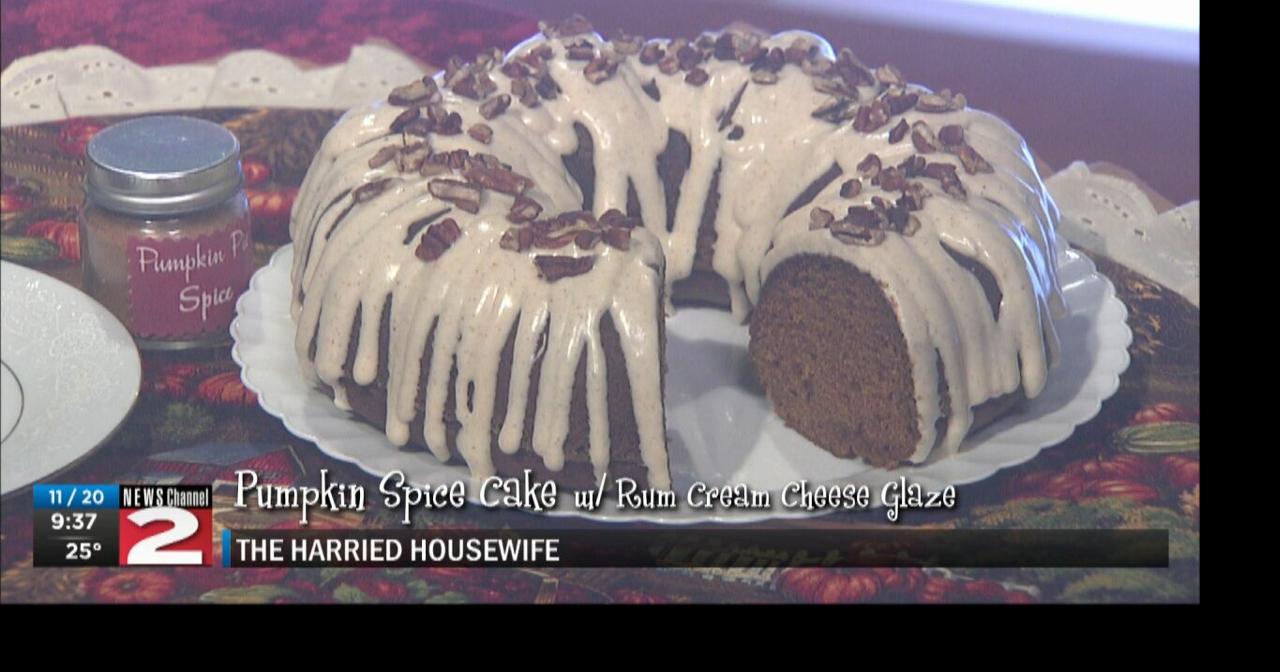 The Harried Housewife Pumpkin Spice Cake with Rum Cream Cheese Glaze