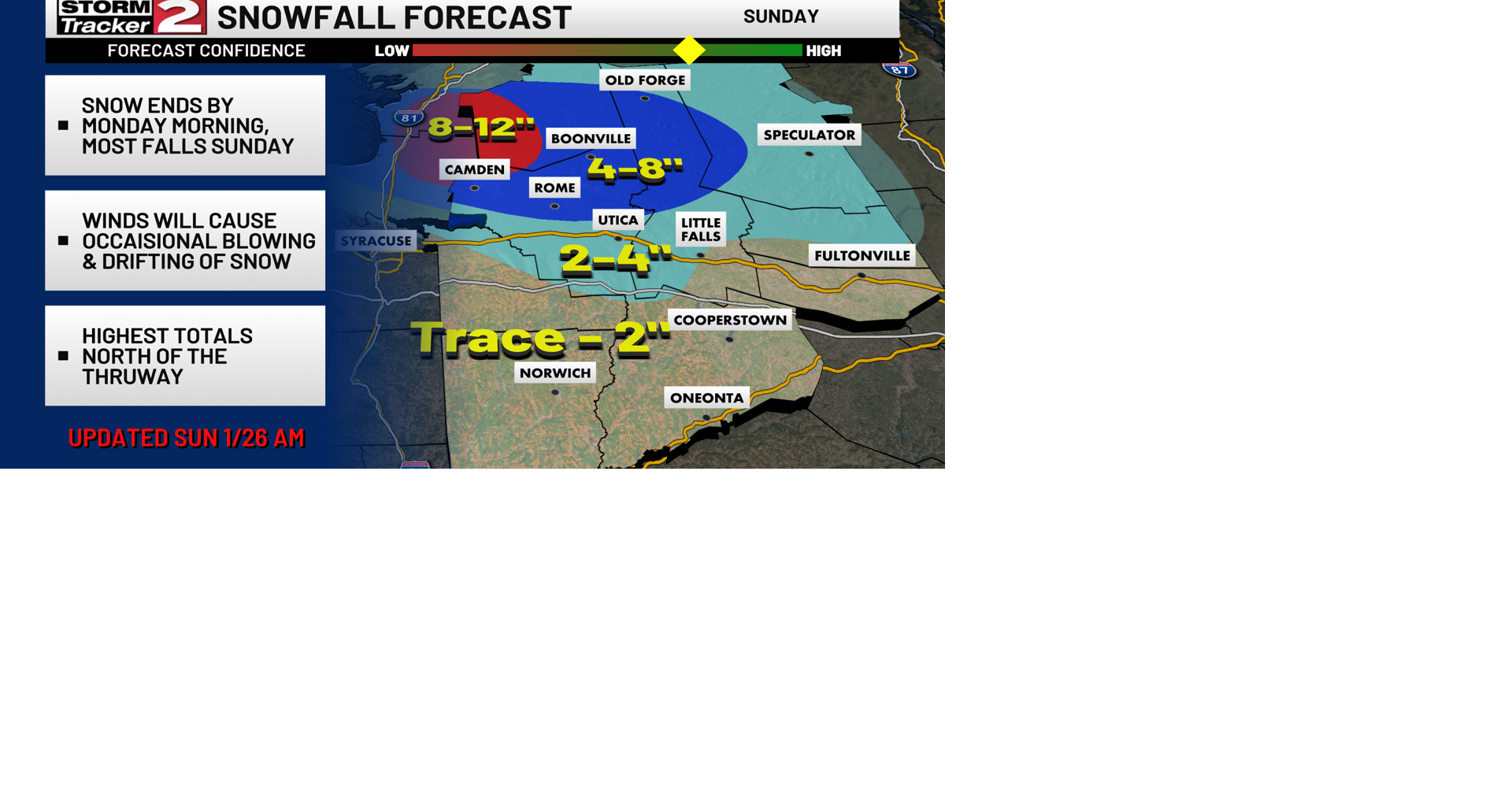 Heavy Snow Sunday Returns For Northern Oneida County | Weather | wktv.com