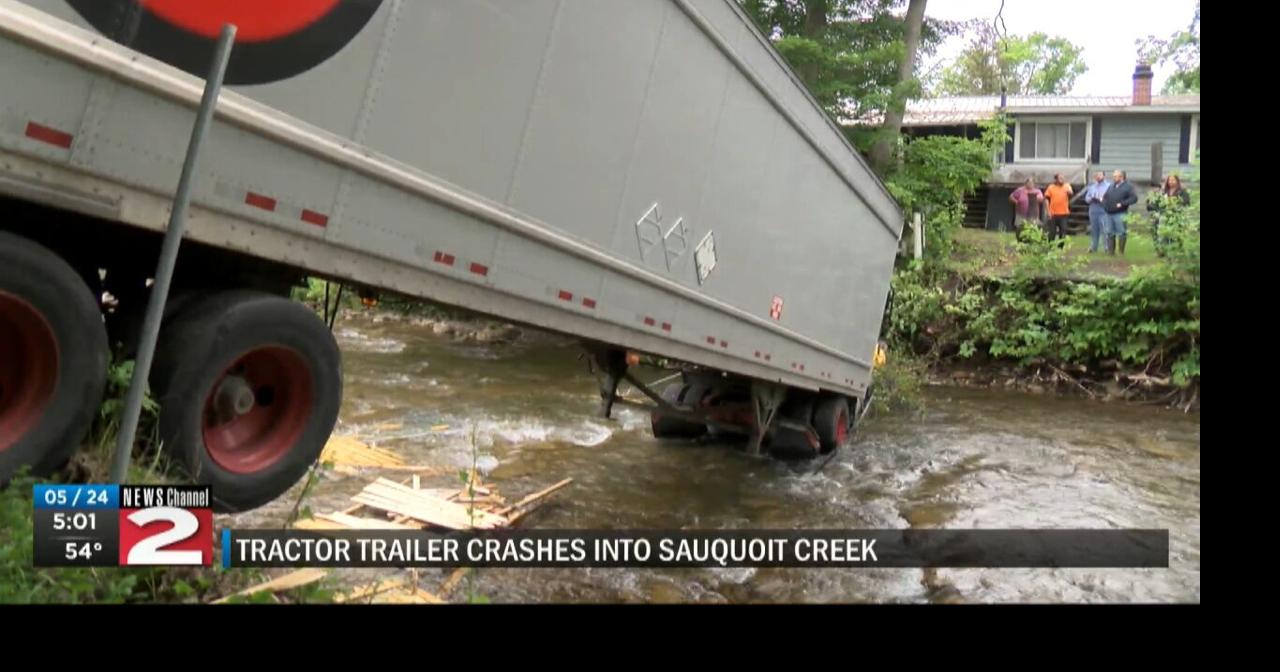 Tractor Trailer crashes into Sauquoit Creek, in Chadwicks Local