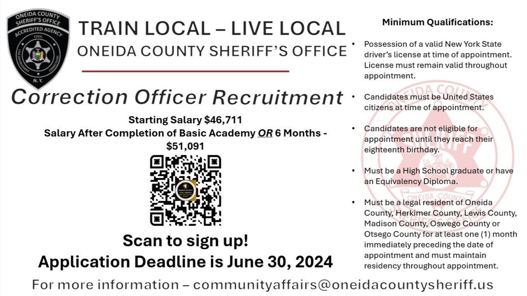 Oneida County Sheriff's Office Announces Online Exam for