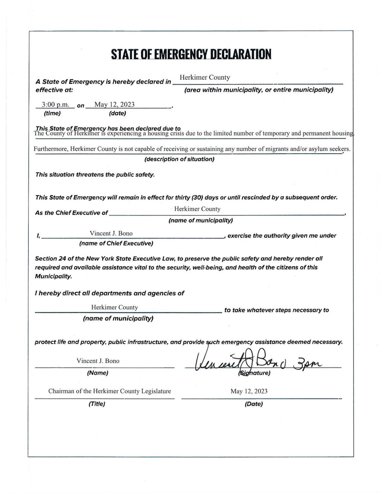Herkimer County declares State of Emergency as Title 42 ends Local