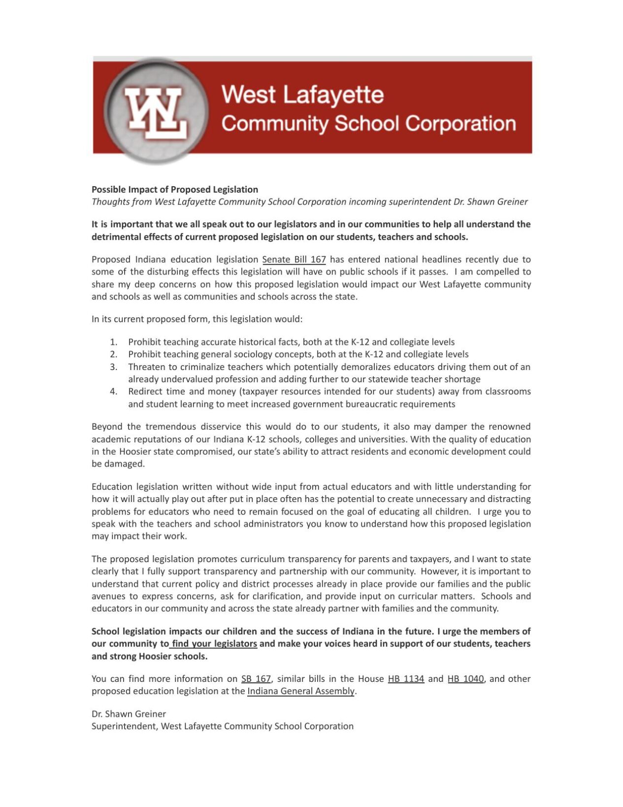 WLCSC Message about legislations