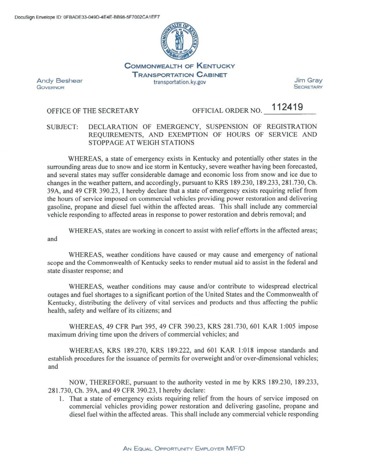 Kentucky Transportation Secretary Issues Official Order To Speed Relief To Snow And Ice Victims News Wpsd Local 6