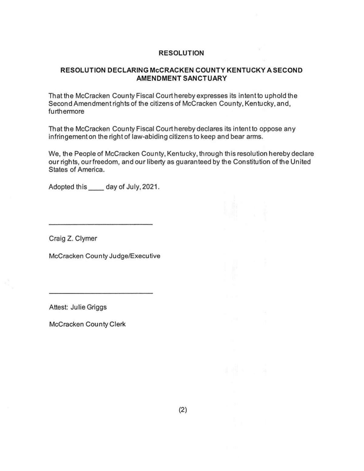McCracken County passes resolution to a second amendment