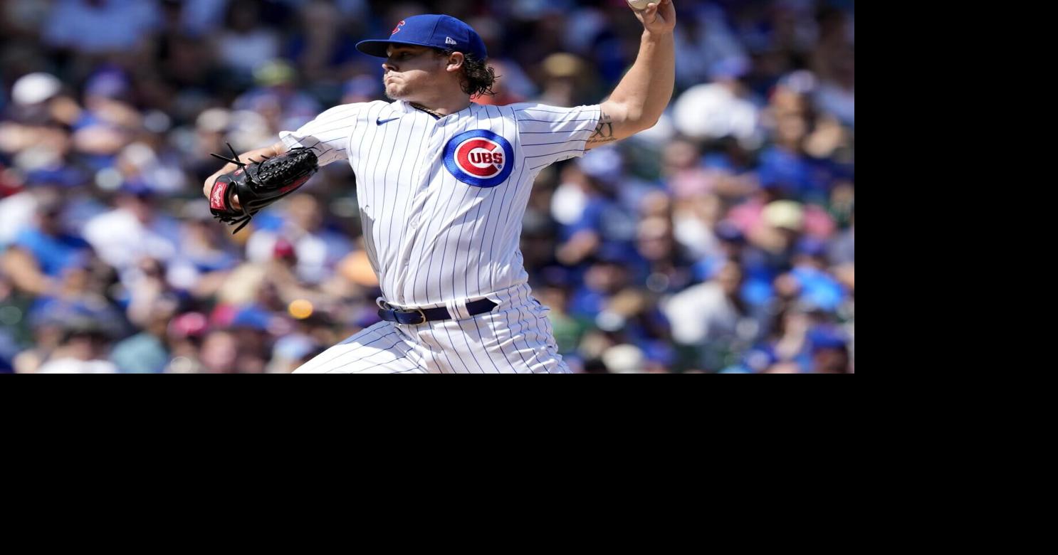 Justin Steele of the Chicago Cubs celebrates against the Milwaukee