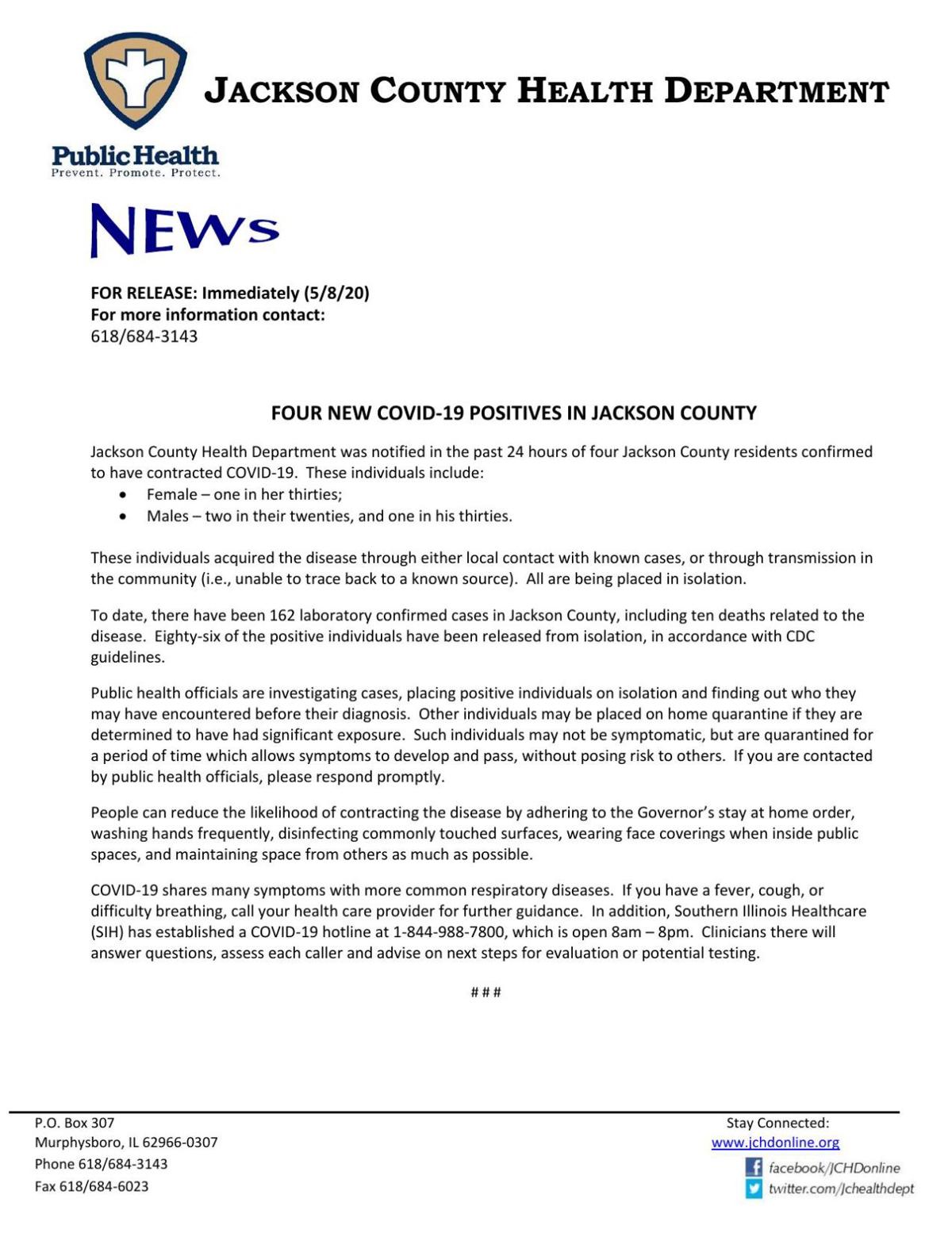 4 new cases of COVID19 confirmed in Jackson County Coronavirus News