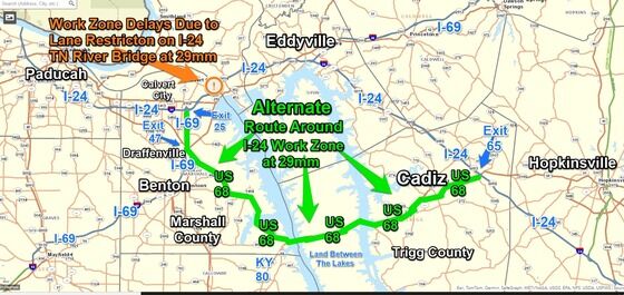 Alternate routes to avoid I-24 Tennessee River Bridge work zone