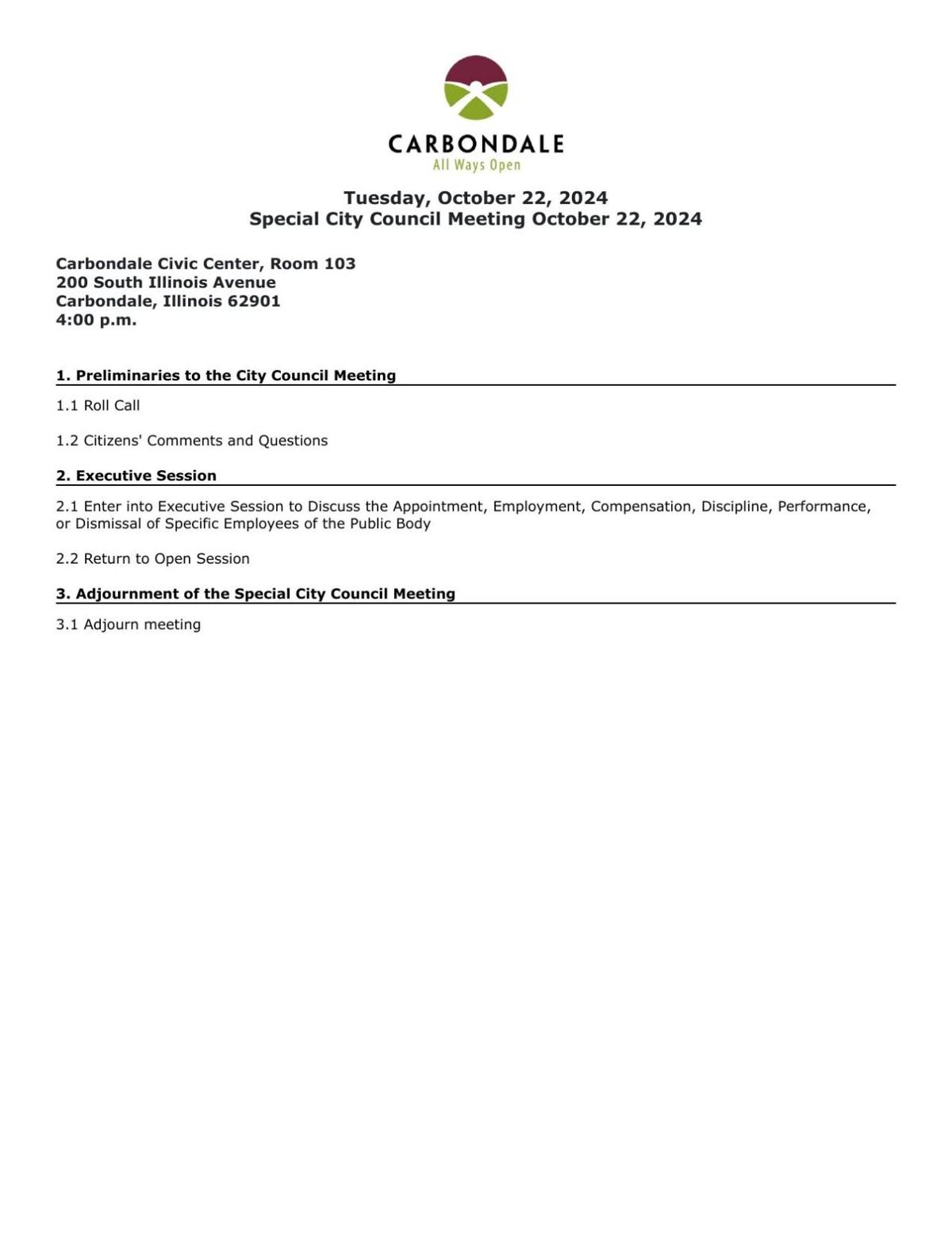 Carbondale City Council to hold Tuesday special meeting News WPSD