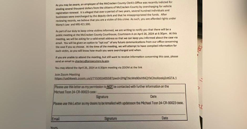 McCracken County Commonwealth's Attorney sends 618 letters to Toon victims - Vimarsana News
