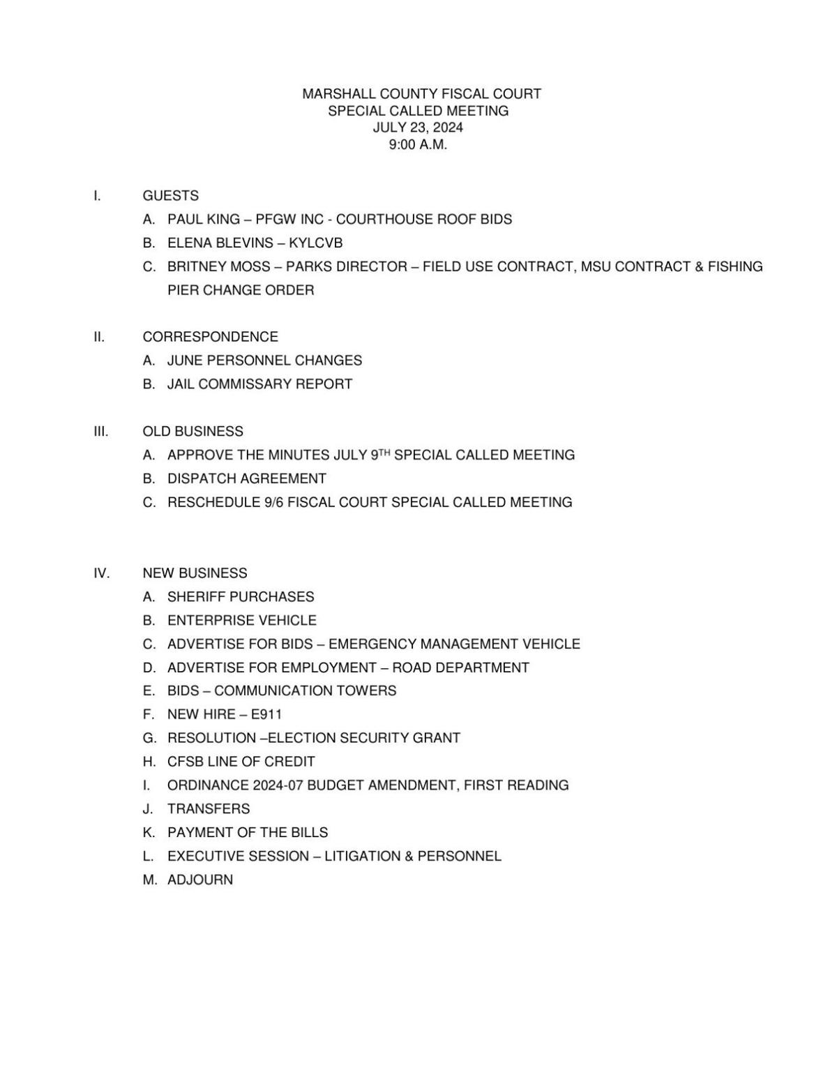 Marshall County Fiscal Court to hold Tuesday special meeting News
