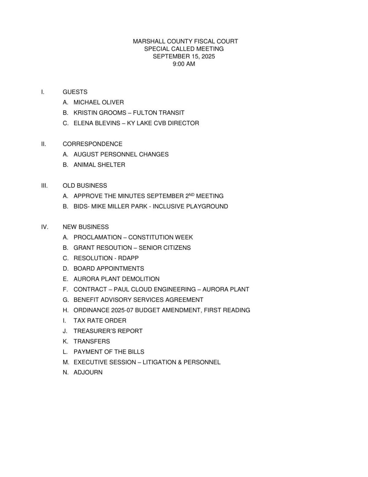 Marshall County Fiscal Court to hold special Monday meeting Community