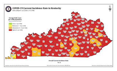 Kentucky COVID-19 incidence rates 12/7/21