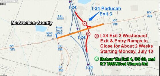 I-24 Exit 3 westbound ramps to close for two weeks beginning July 10 ...