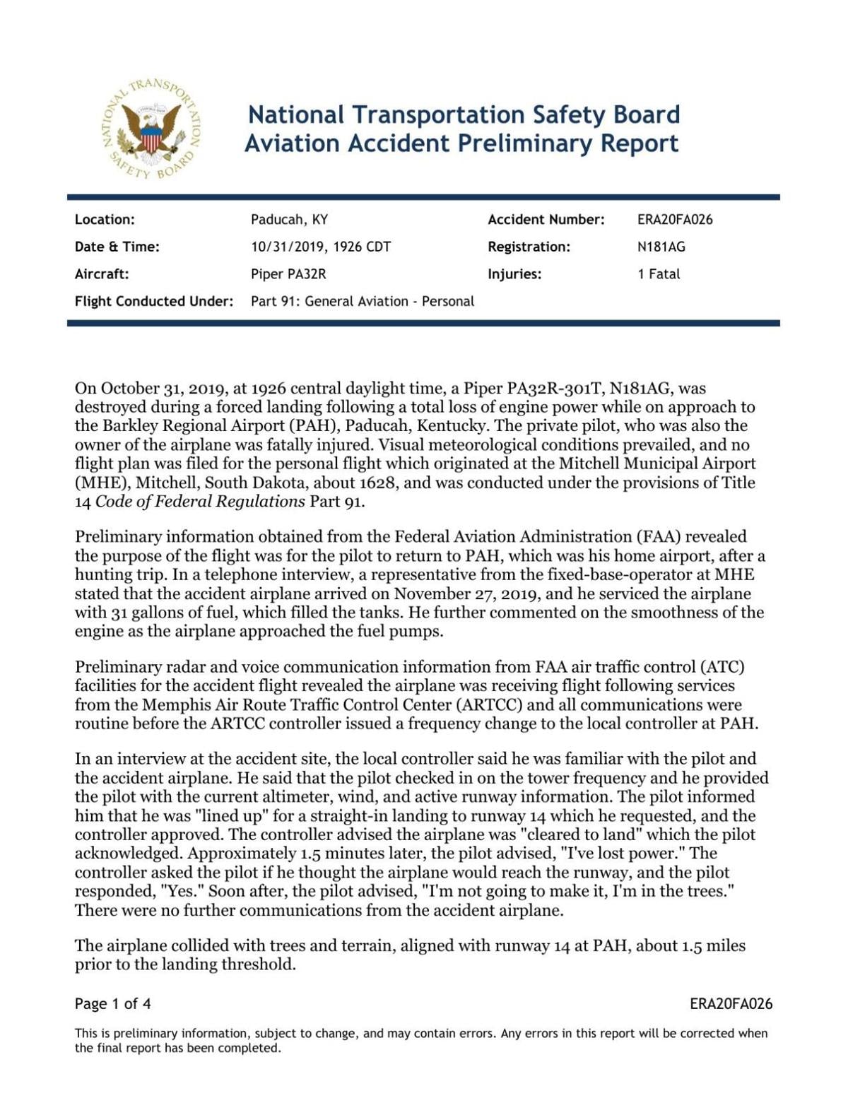NTSB releases report on plane crash that claimed local doctor's life ...
