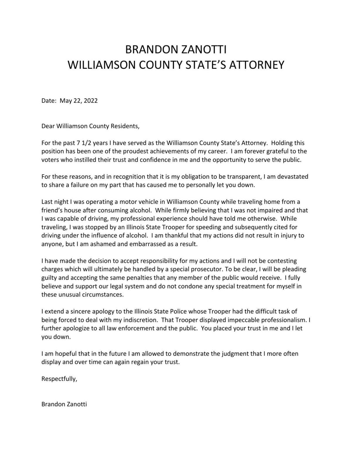 Williamson County state #39 s attorney issues apology after DUI citation