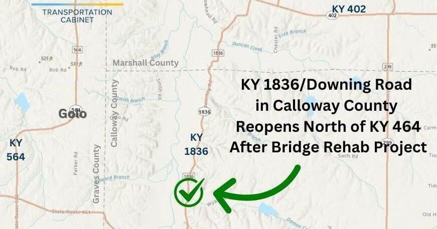 Read MoreKYTC: Downing Road in Calloway County reopens following monthslong bridge rehab project