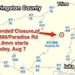 KYTC plans to close KY 866/Paradise Road for 3 weeks beginning Monday, August 7 - Vimarsana News