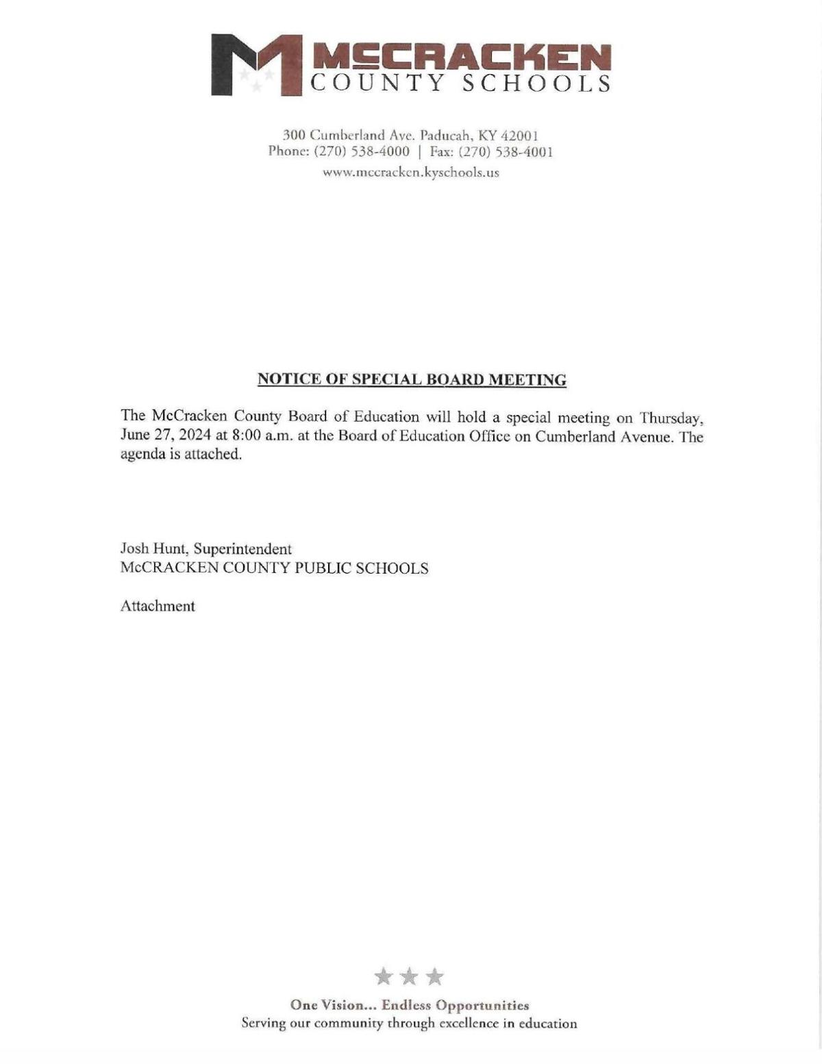 McCracken County Board of Education holds meeting June 27 Announcements WPSD Local 6