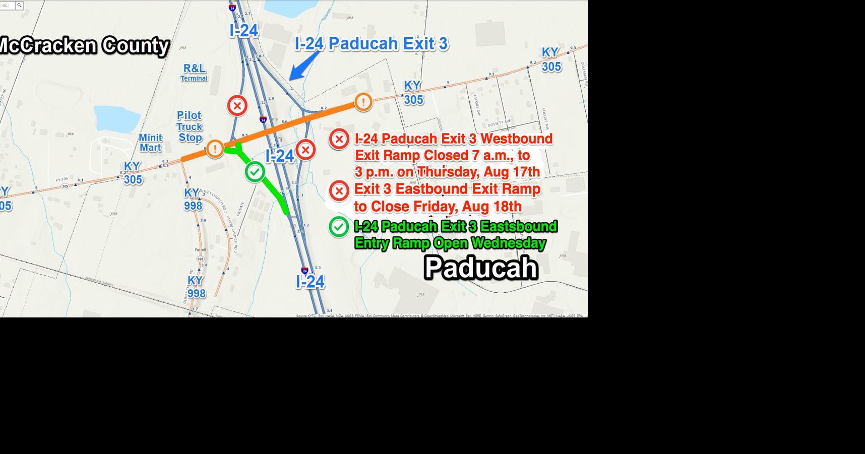 Daytime closure of eastbound entry ramp at I-24 exit 3 in Paducah ...