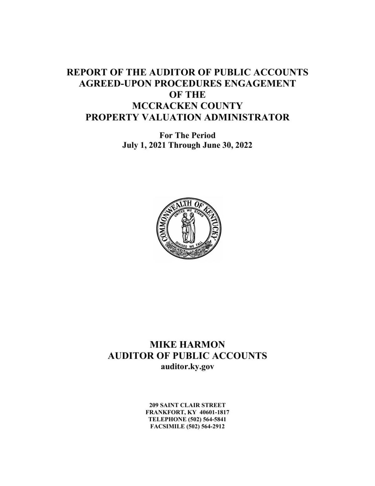 Kentucky auditor releases audit report for McCracken County PVA | News ...