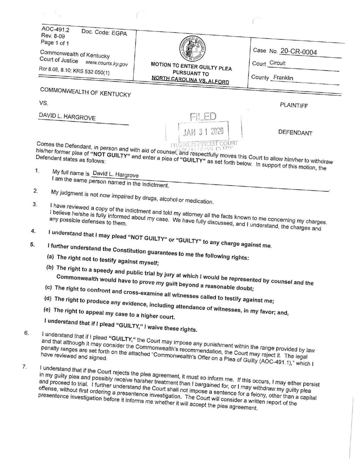 Hargrove enters Alford plea to official misconduct charge News WPSD