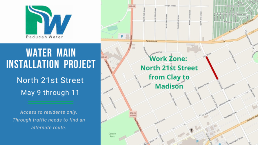 Paducah Water main installation to impact North 21st St. beginning May