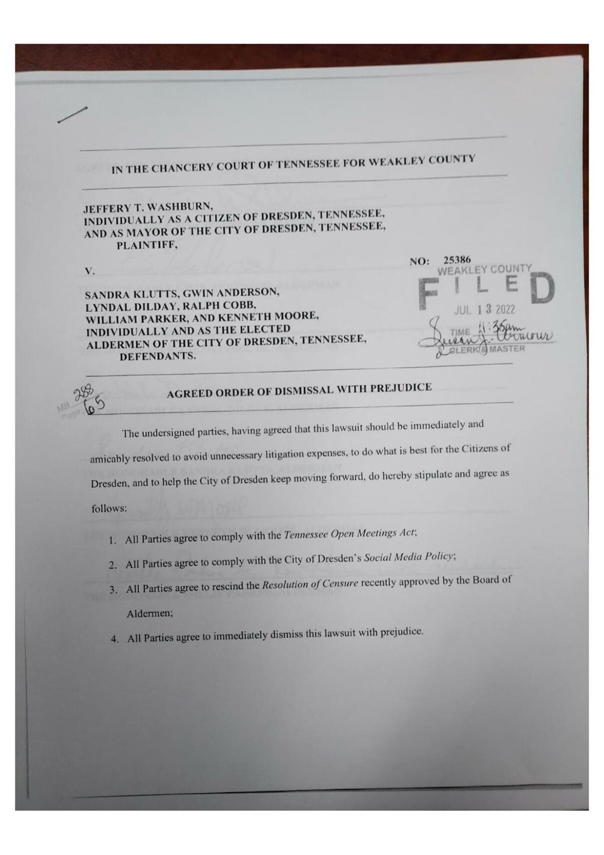 Dresden, Tennessee, leaders settle lawsuit mayor filed against aldermen