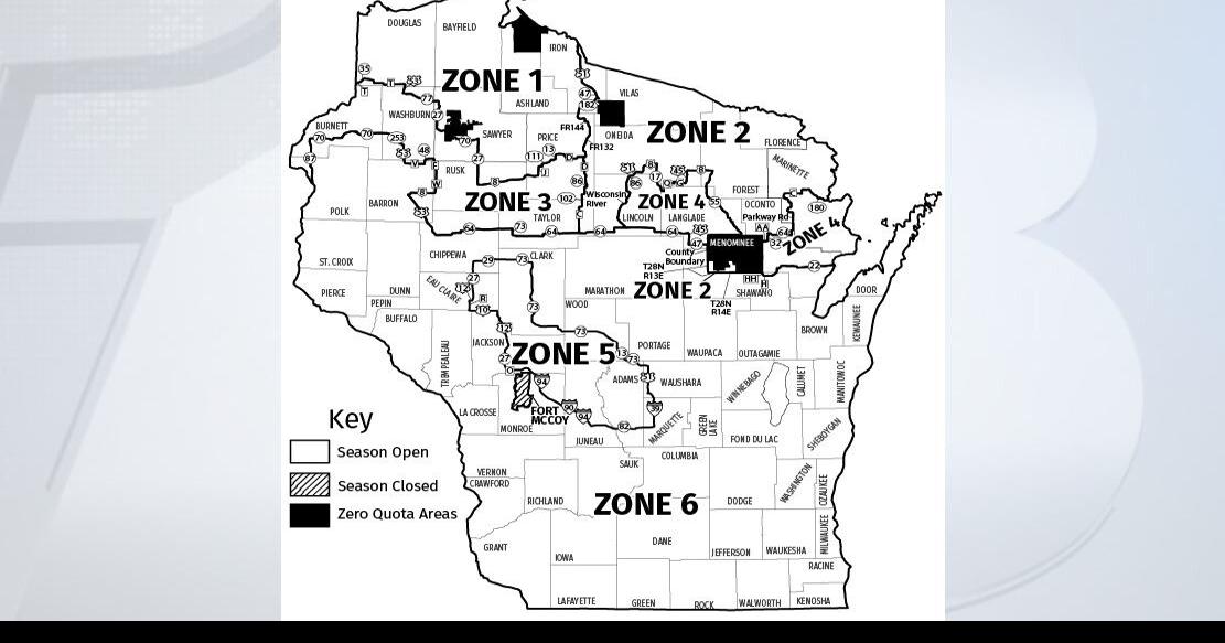 Wi Dnr Zone Map Update All Wisconsin Wolf Hunting Zones Closing Wednesday News Wqow Com