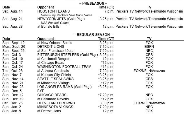 preseason football schedule packers
